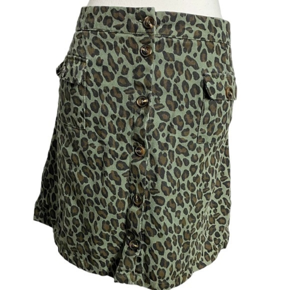 Umgee Green Cheetah Button Down Mini Skirt